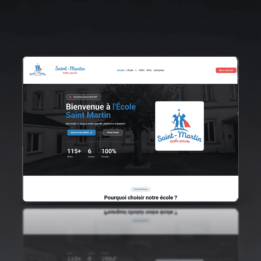 capture de la page d'accueil du site de l'école